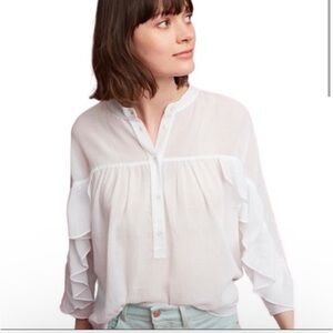Anthropologie Maeve Cotton Ruffle Henley Blouse Romantic Coquette